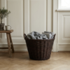 Stor brændekurv i pil – natur Ø50 × H36 cm