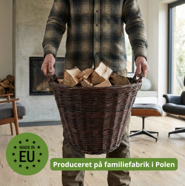 Stor brændekurv i pil – natur Ø50 × H36 cm