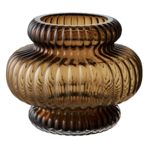 Mundblæst vase i smoked brun – Ø20 × H16 cm