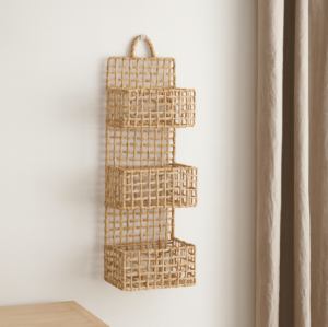 Hængekurv med 3 hylder – natur 25 × 15 × 70 cm