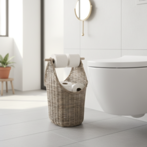 Toiletrulleholder i rattan – kurv 40 × 28 × H50 cm