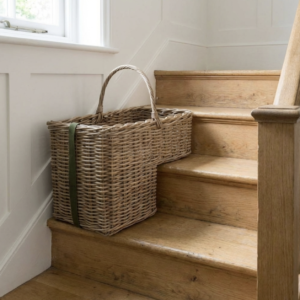 Trappekurv / cykelkurv i rattan – grå 50 × 30 × H35 cm